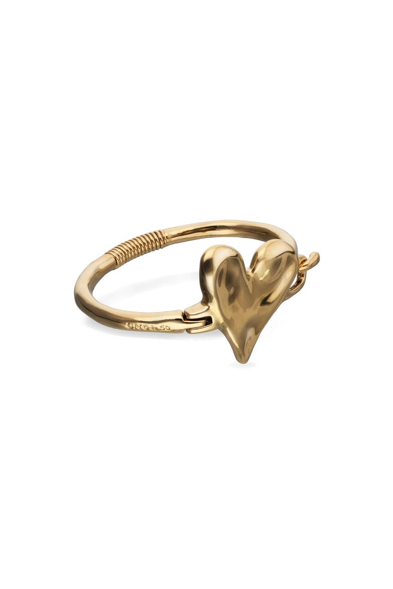 Semi-Rigid Bracelet Plated In 18K Gold With Heart Detail, Alternate, color, Gold