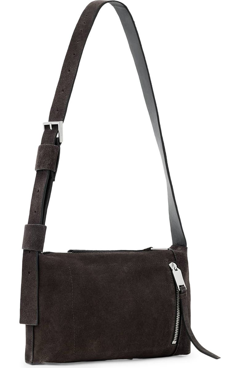 AllSaints Small Alba Zip Suede Crossbody Bag, Alternate, color, Bitter Brown