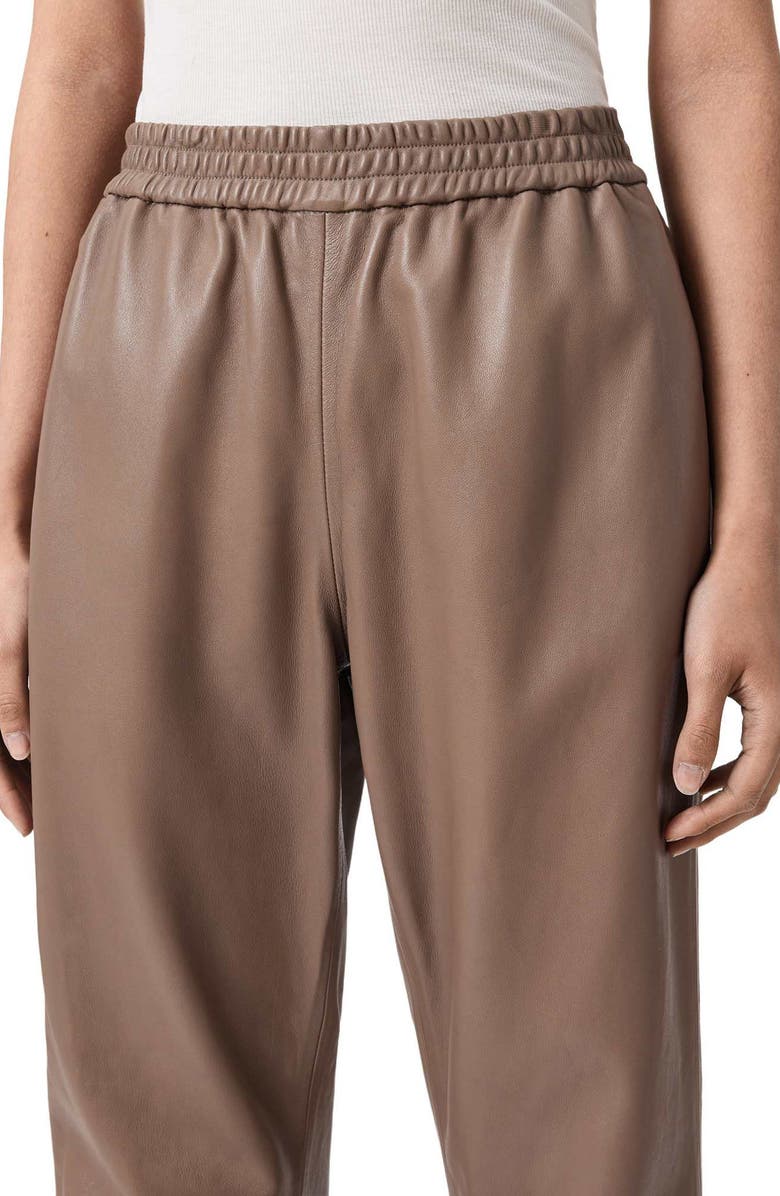 AllSaints Jen Leather Joggers, Alternate, color, Mocha Brown