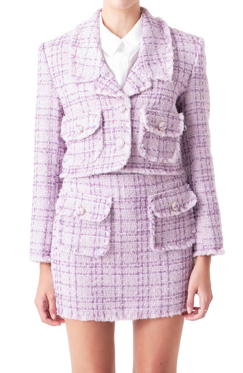 Endless Rose Tonal Bouclé Tweed Blazer, Alternate, color, Purple