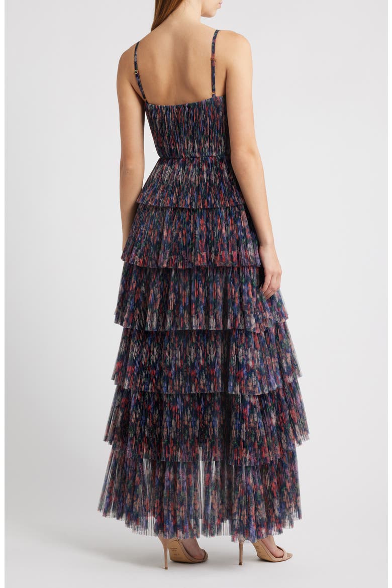 Floral Gathered Tiered Evening Gown, Alternate, color, NAVY GARDEN