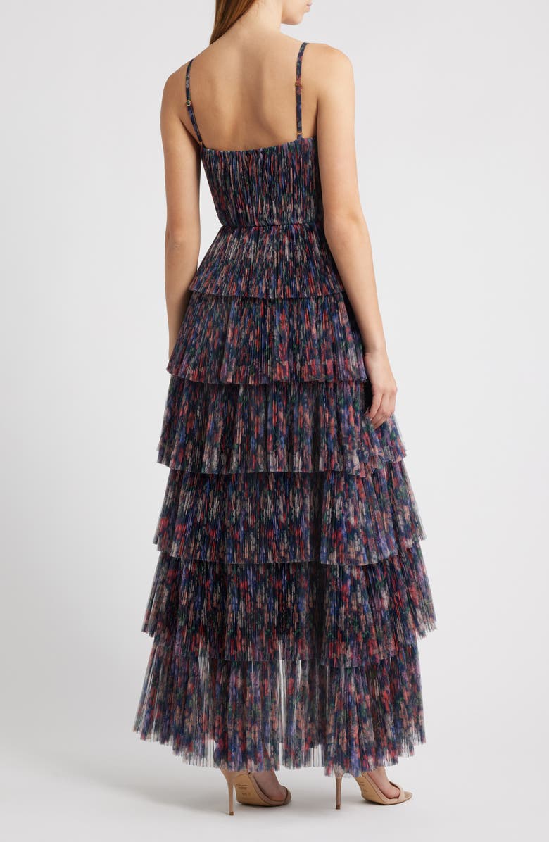 Hutch Floral Gathered Tiered Evening Gown, Alternate, color, Navy Garden