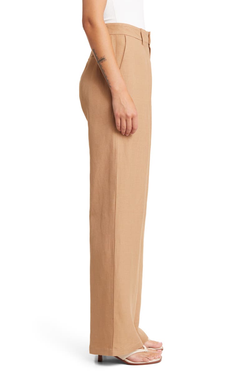 PAIGE Dallas Pleated High Waist Wide Leg Linen Blend Trousers, Alternate, color,