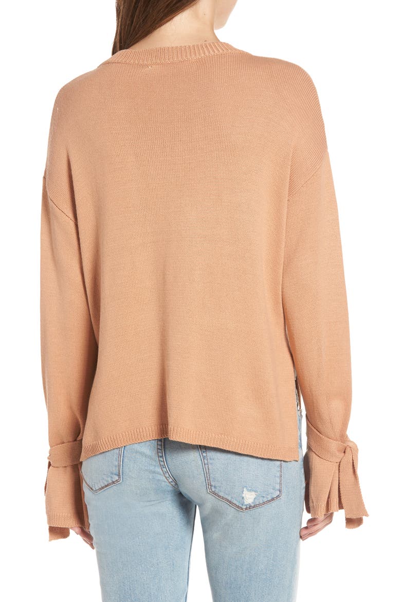 Tie Sleeve Sweater, Alternate, color, TAN CORK