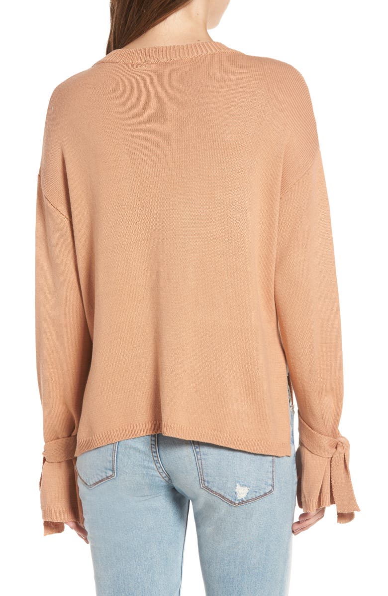 ASTR the Label Tie Sleeve Sweater, Alternate, color, Tan Cork