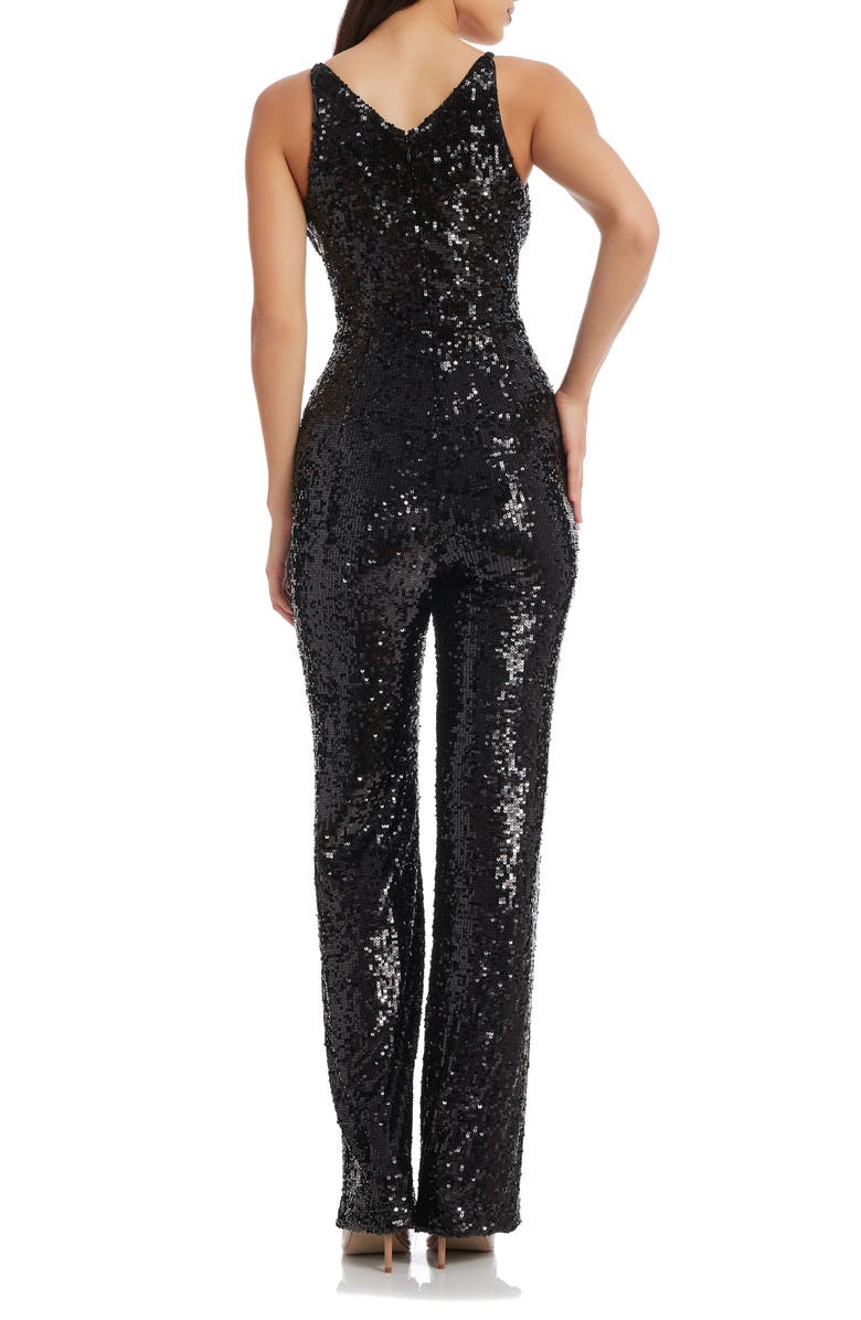 Dress the Population Charlie Sequin Wide Leg Jumpsuit, Alternate, color, Black