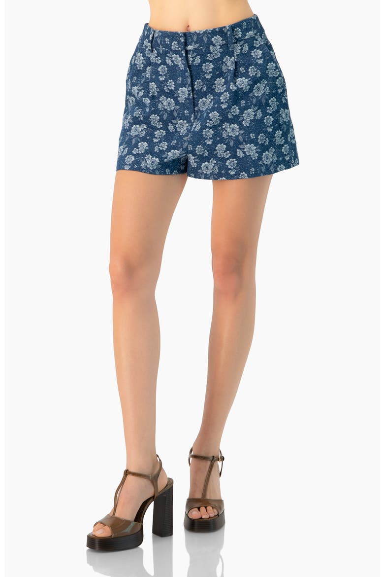 Floral Patterned Denim Shorts, Main, color, Navy Blue