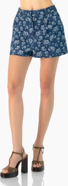 IVONNE Floral Patterned Denim Shorts