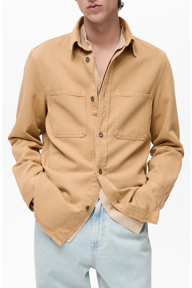 Regular Fit Lyocell & Cotton Button-Up Overshirt, Main, color, BEIGE
