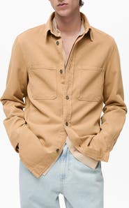 MANGO Regular Fit Lyocell & Cotton Button-Up Overshirt