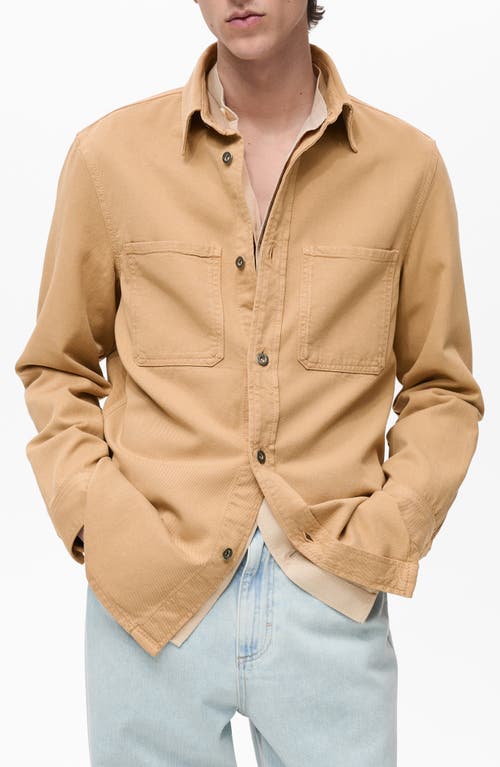 Mango Regular Fit Lyocell & Cotton Button-up Overshirt In Beige