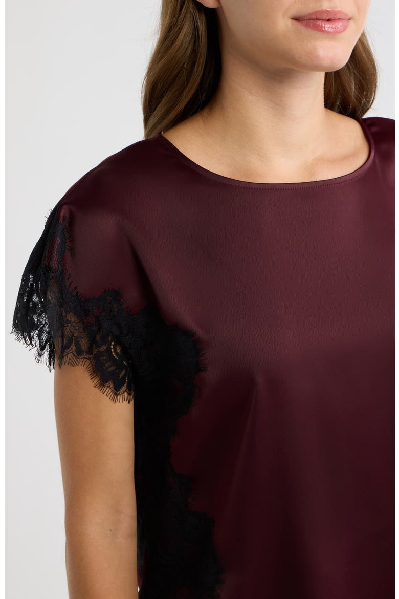 Lace Trim Satin Top, Alternate, color, BAROLO / BLACK