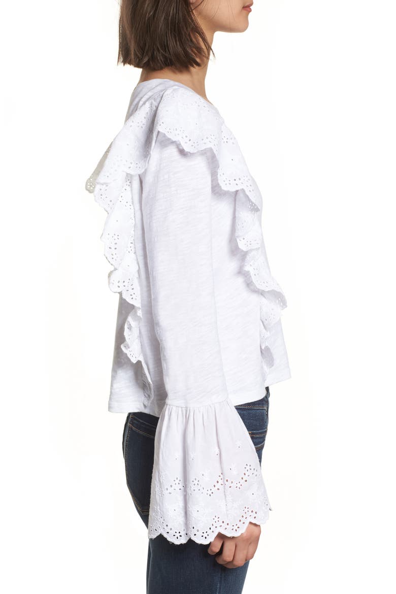 Eyelet Trim Long Sleeve Tee, Alternate, color, WHITE