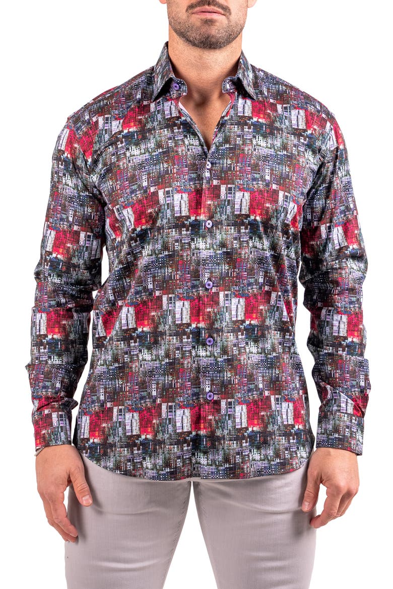 Fibonacci Resistance Black Contemporary Fit Cotton Button-Up Shirt, Main, color, BLACK