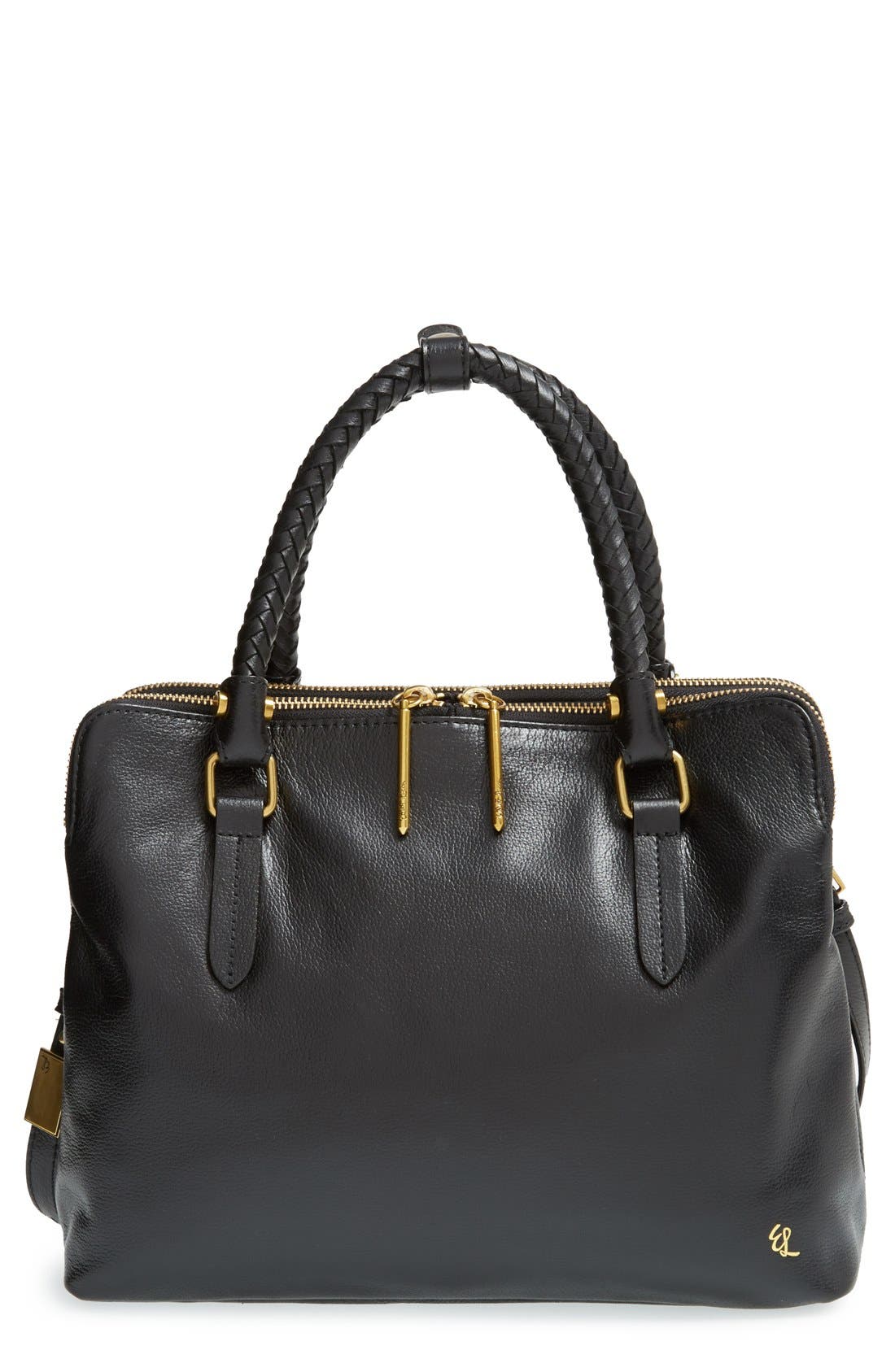 'Small Genevieve' Leather Tote, Main, color, BLACK