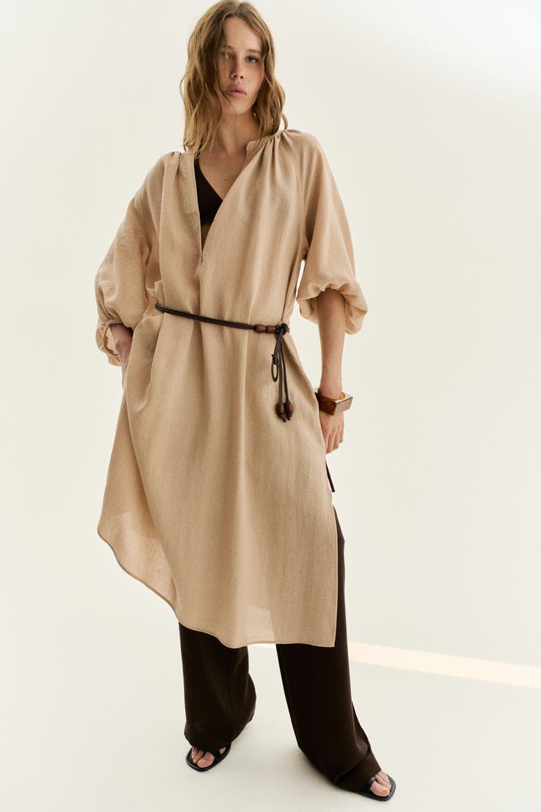 Oversized Tie-belt Dress, Alternate, color, Beige