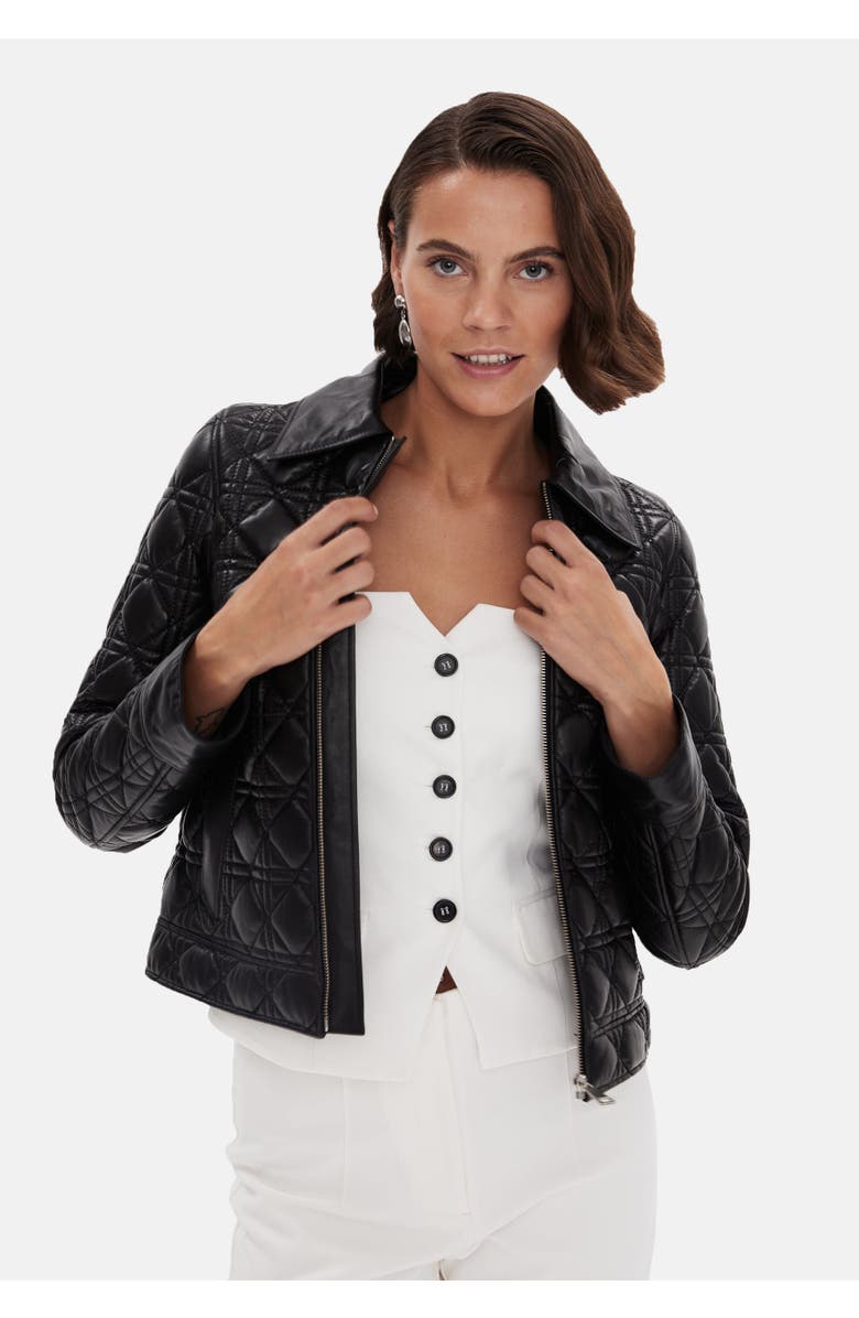 Furniq UK Chloe Quilted Leather Jacket, Alternate, color, Black