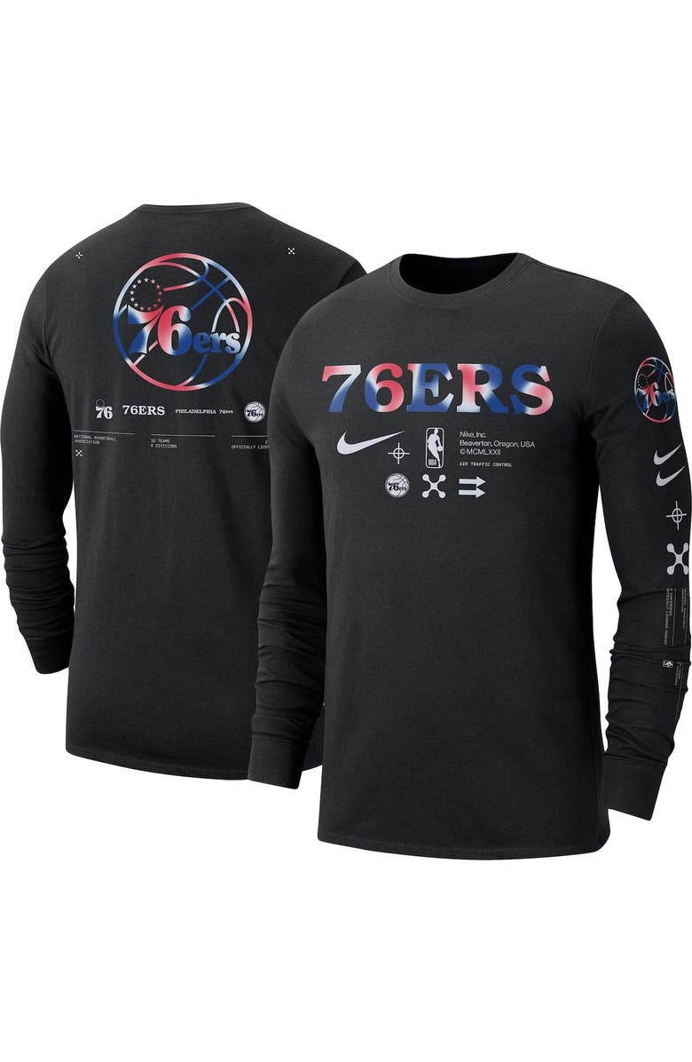 Nike Men's Nike Black Philadelphia 76ers Essential Air Traffic Control Long Sleeve T-Shirt, Alternate, color, Black