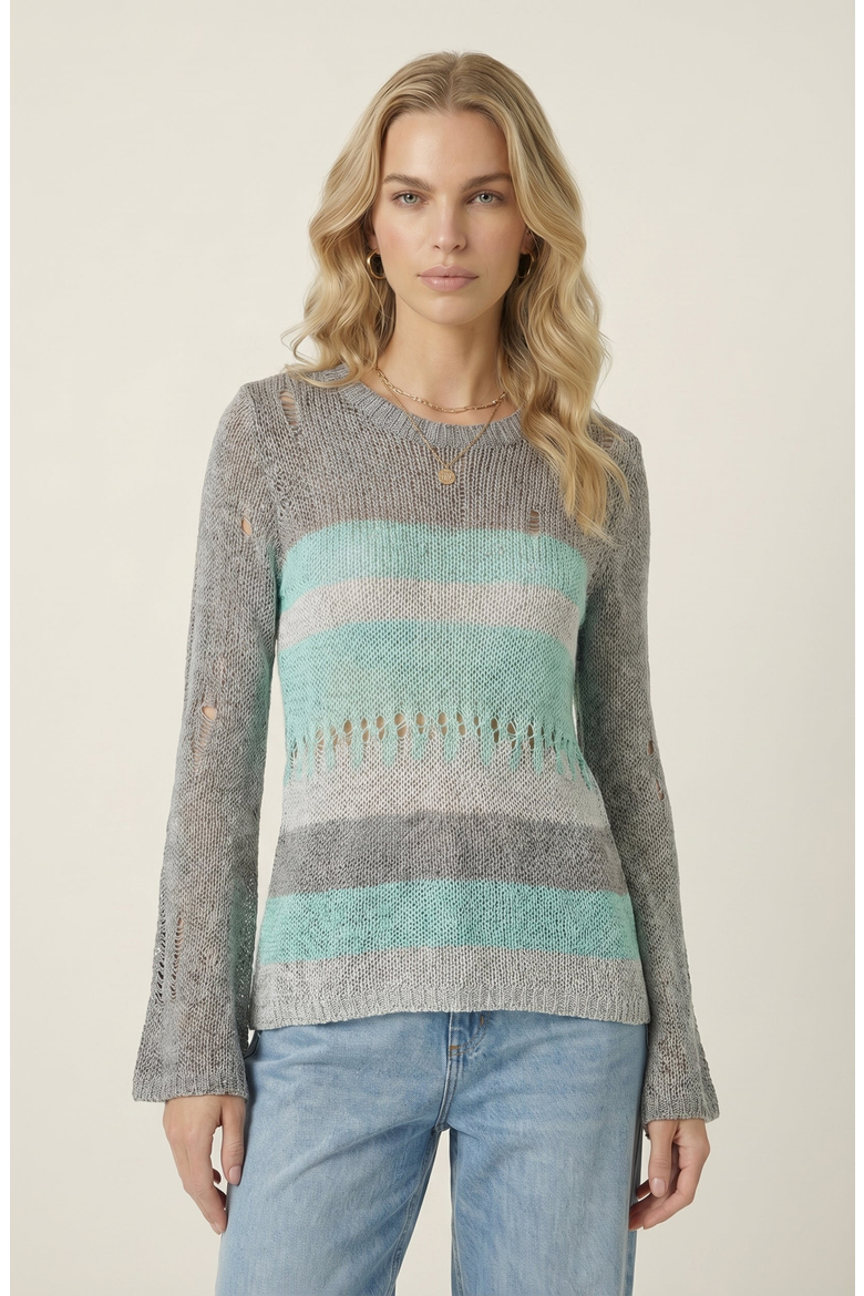 Distressed Stripe Knit Sweater, Main, color, Gray