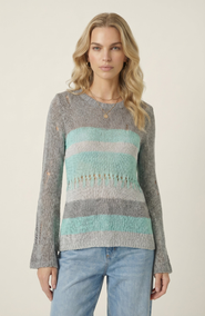 Modenaire Distressed Stripe Knit Sweater