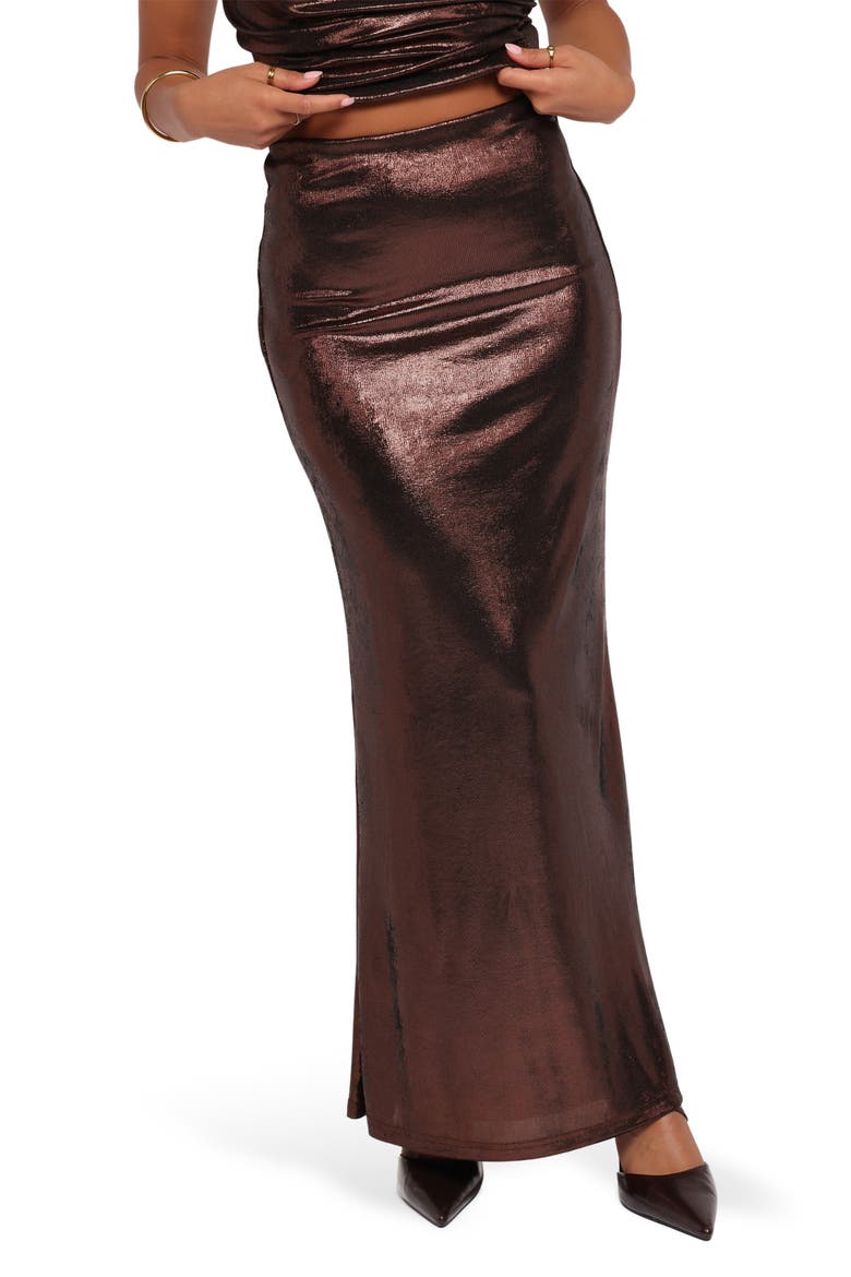 Velman Metallic Maxi Skirt, Main, color, BRONZE
