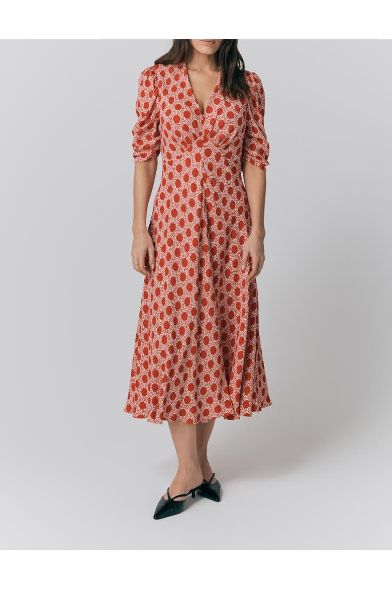 Madi Crepe Floral Midi Dress, Alternate, color, Red Floral