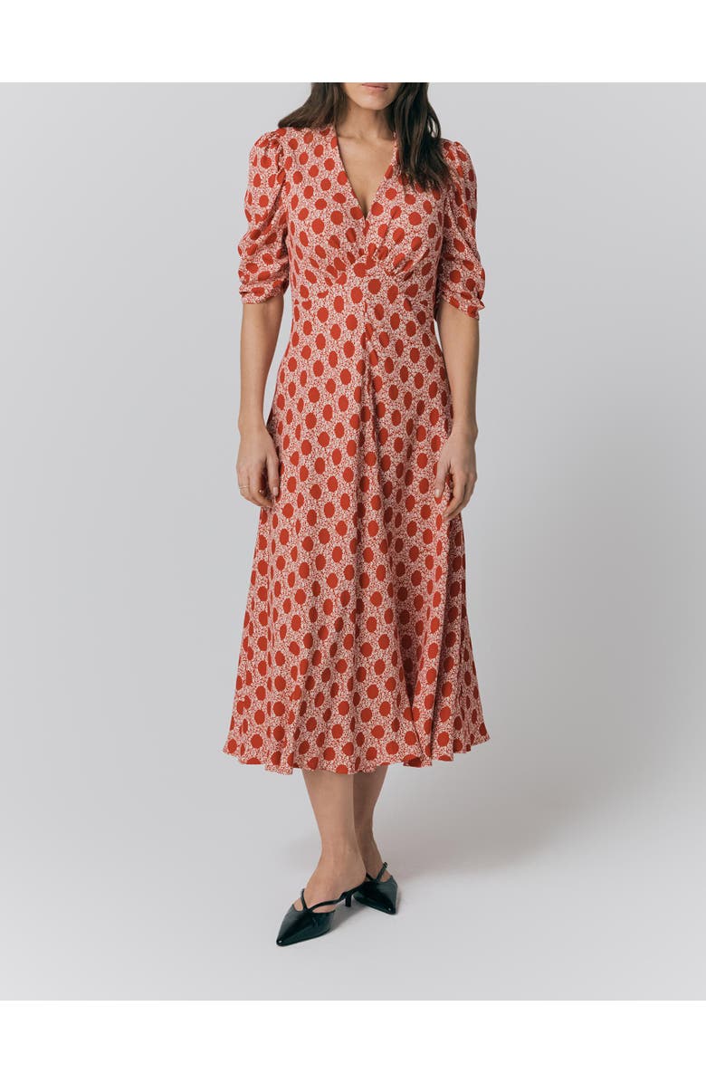 Ghost London Madi Crepe Floral Midi Dress, Alternate, color, Red Floral