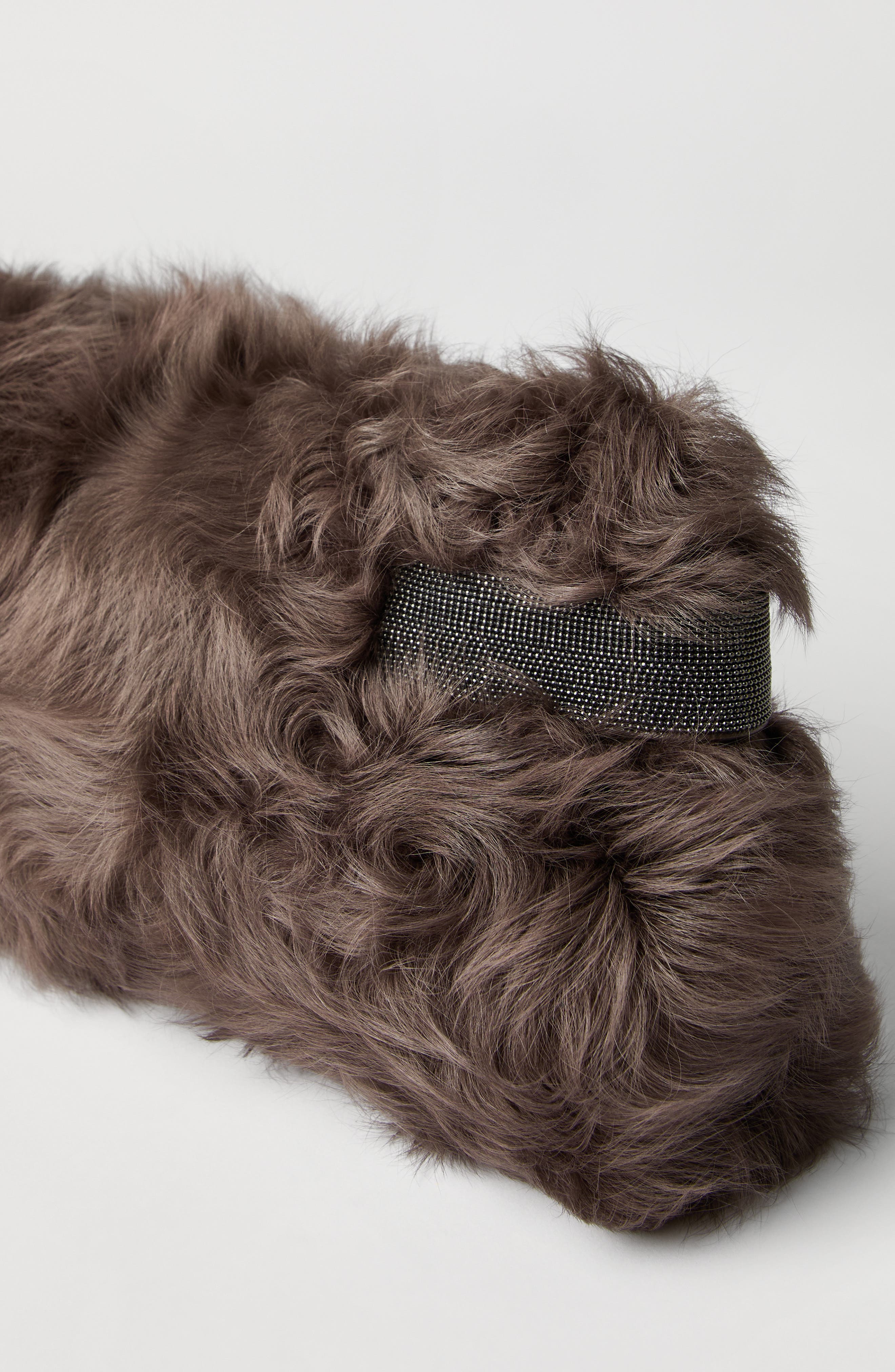 Brunello Cucinelli Wavy shearling essence pouch bag, Alternate, color, Rust Brown