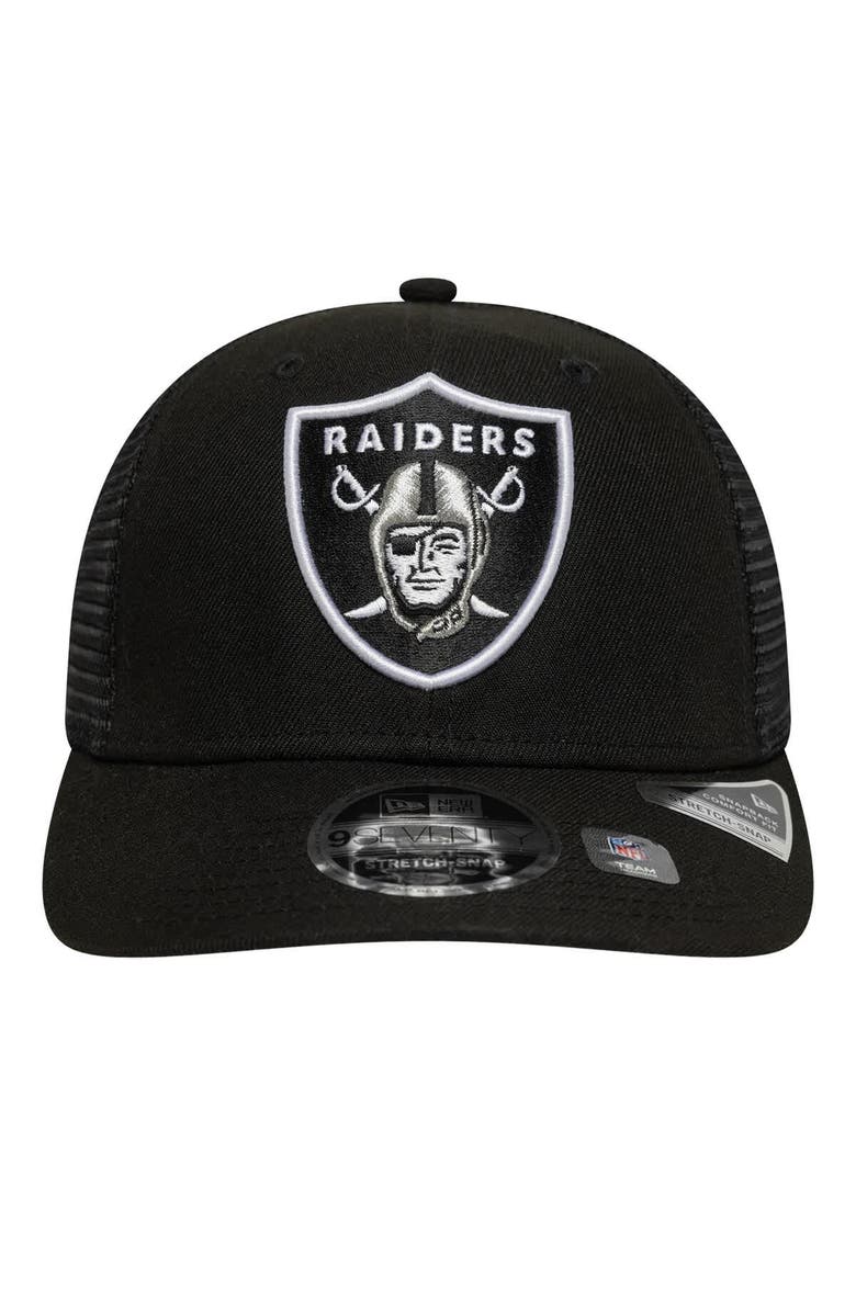 New Era Men's New Era Black Las Vegas Raiders Main Trucker 9SEVENTY Stretch-Snap Hat, Alternate, color, 