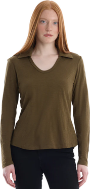 WILT Clothing Scoop Neck Long Sleeve Polo Tee with Round Hem