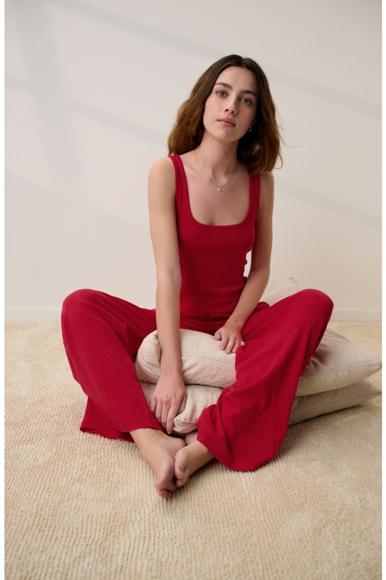 Pointelle Scoop Neck Sleep Tank, Alternate, color, CAMELLIA RED