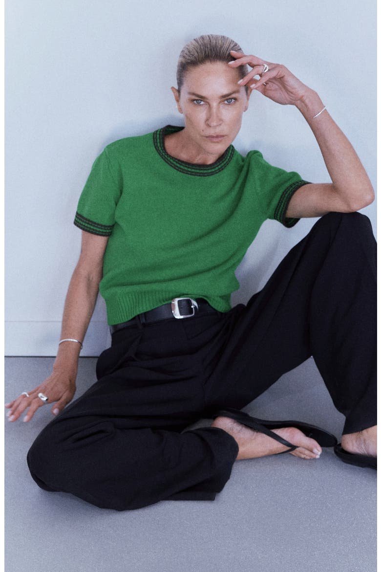 Short Sleeve Sweater, Alternate, color, GREEN