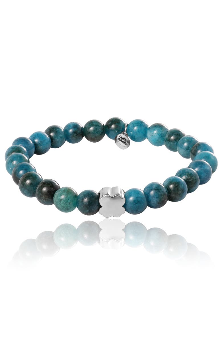 Lucky Brand Blue Teal Jade Stretch Bead Bracelet, Main, color, Blue