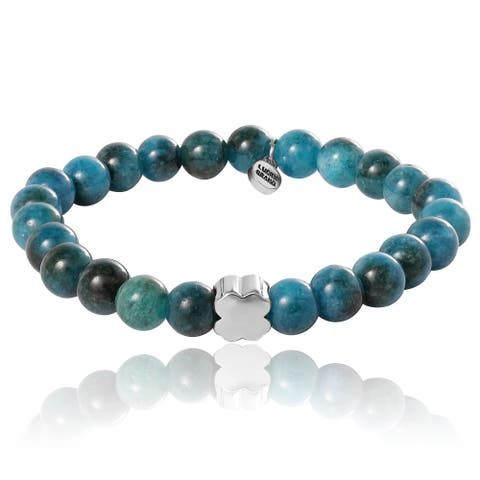 Blue Teal Jade Stretch Bead Bracelet
