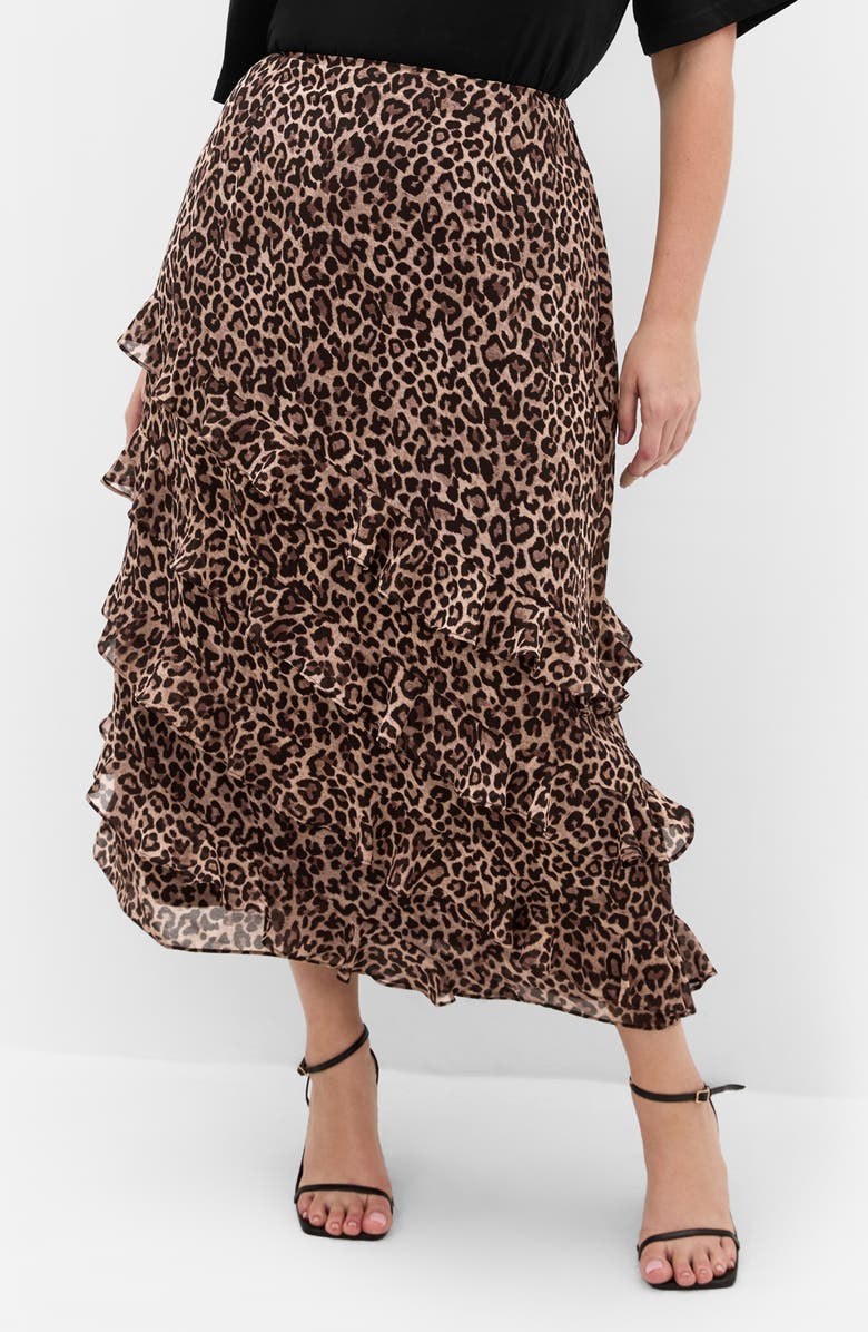 City Chic Skai Leopard Ruffle Maxi Skirt, Main, color, Leopard