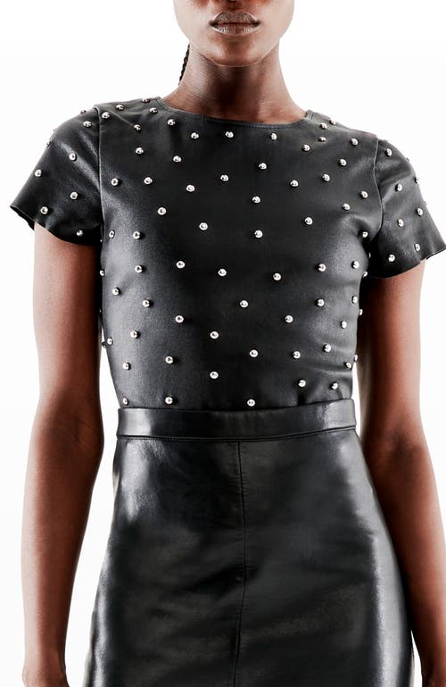 As By Df Margot Embellished Stretch Leather Tee In Black