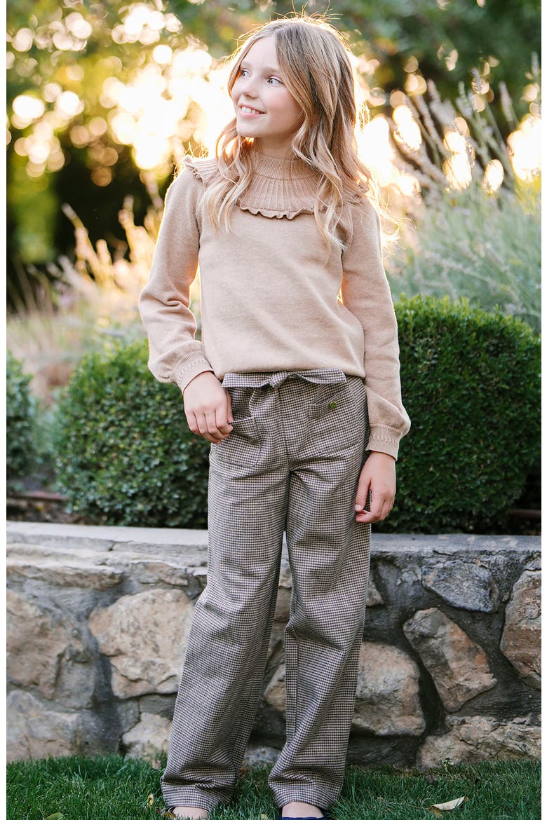 Kids' Organic Brushed Cotton Wide Leg Dress Pant, Alternate, color, Camel Houndstooth