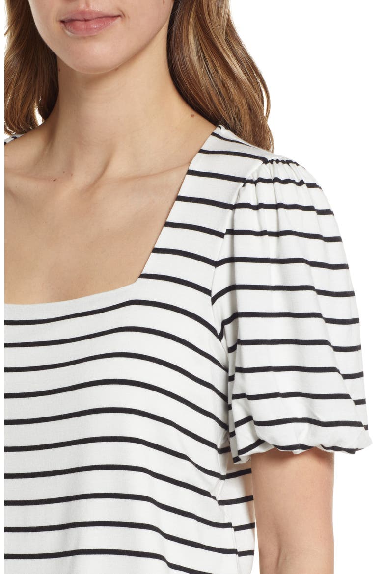 Stripe Puff Sleeve Square Neck T-Shirt, Alternate, color, IVORY/ BLACK STRIPE