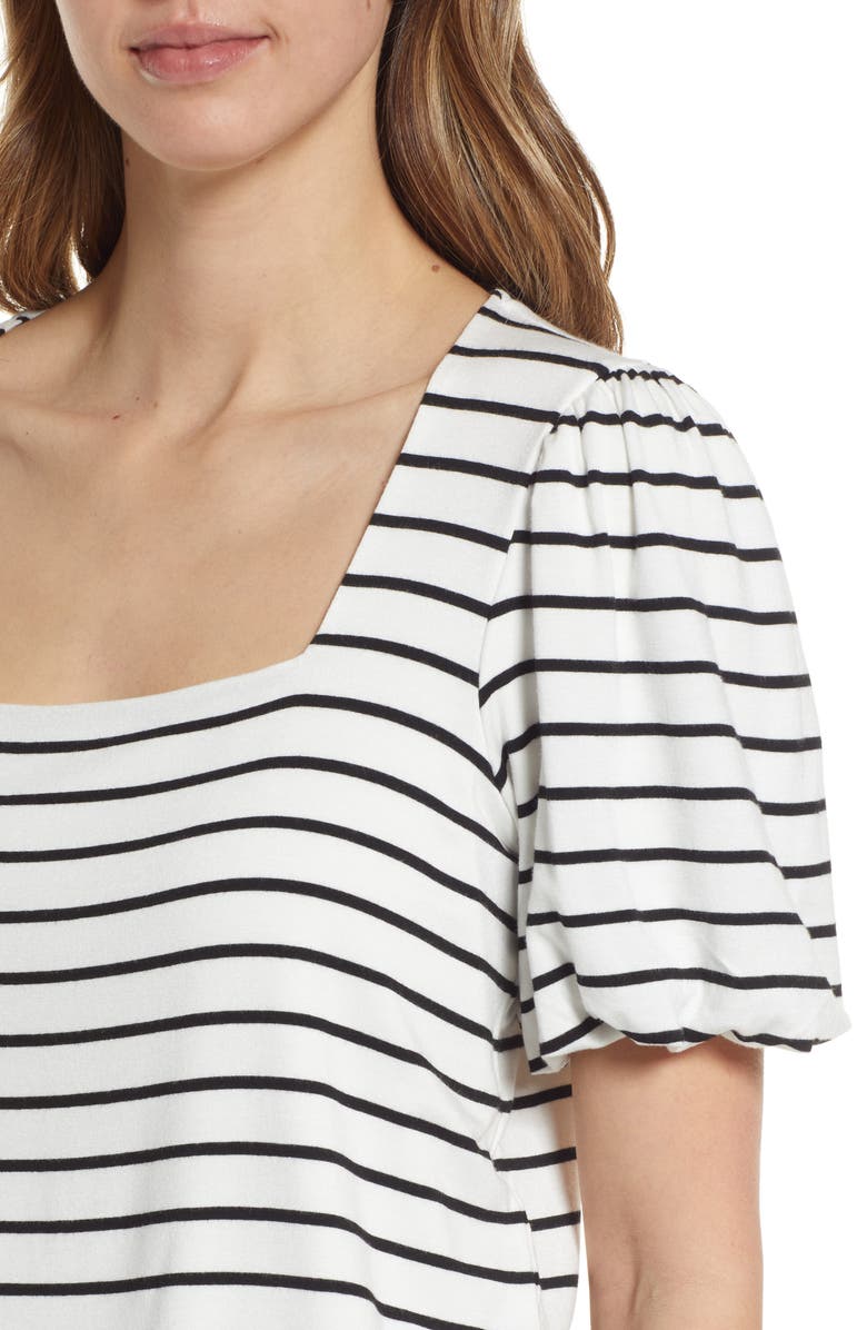 GIBSONLOOK Stripe Puff Sleeve Square Neck T-Shirt, Alternate, color, 