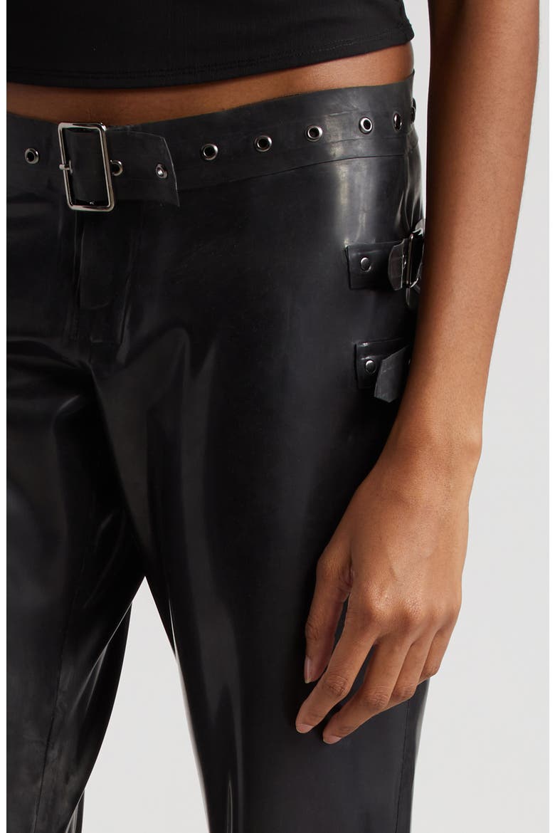 Toni Attached Belt Latex Pants, Alternate, color, BLACK