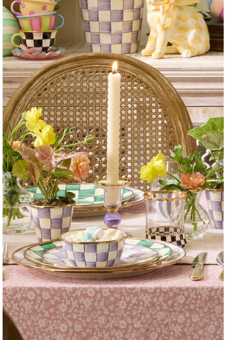 Violet Check Small Glass Candleholder, Alternate, color, VIOLET