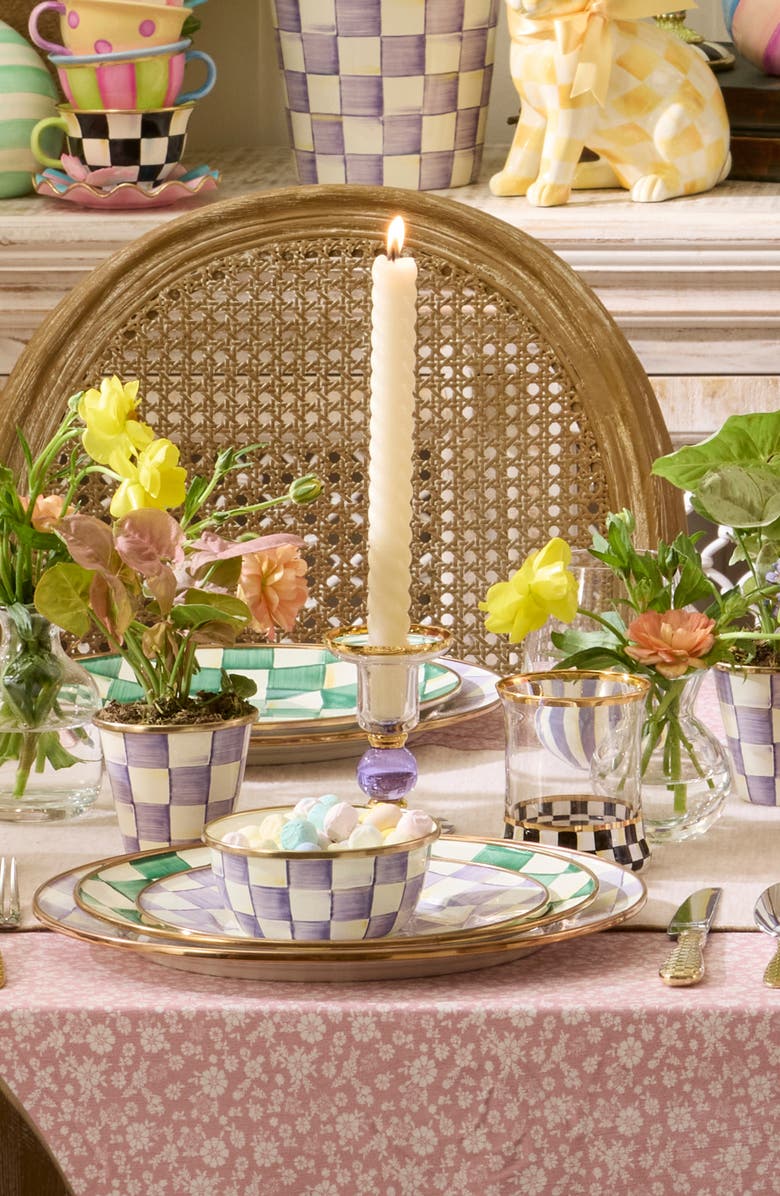 MACKENZIE CHILDS Violet Check Small Glass Candleholder, Alternate, color, Violet