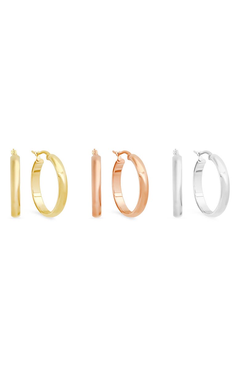 HMY JEWELRY Set of 3 27mm Hoop Earrings, Main, color, Tri Tone