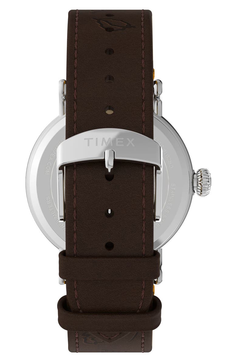 Timex<sup>®</sup> x Peanuts<sup>®</sup> Thanksgiving Standard Leather Strap Watch, 40mm, Alternate, color, White