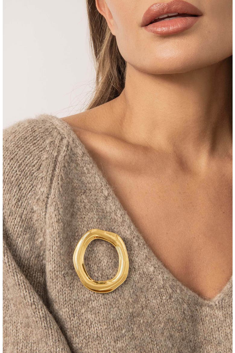 Open Circle Brooch, Alternate, color, GOLD