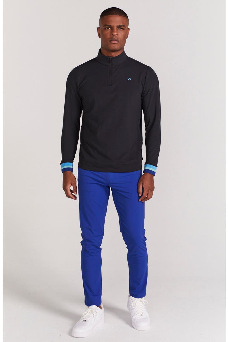 Hayden Contrast Cuff Quarter-Zip Pullover, Alternate, color, BLACK