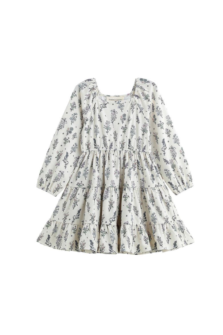 Gracie Long Sleeve Floral Square Neck Tiered Dress, Main, color, Purple