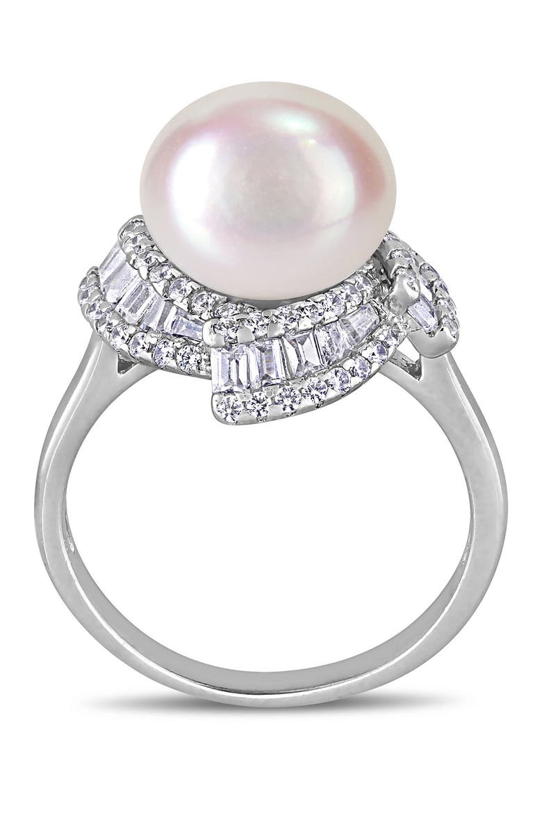 DELMAR Sterling Silver 10.5 -11mm Freshwater Cultured Pearl CZ Fashion Ring, Alternate, color,
