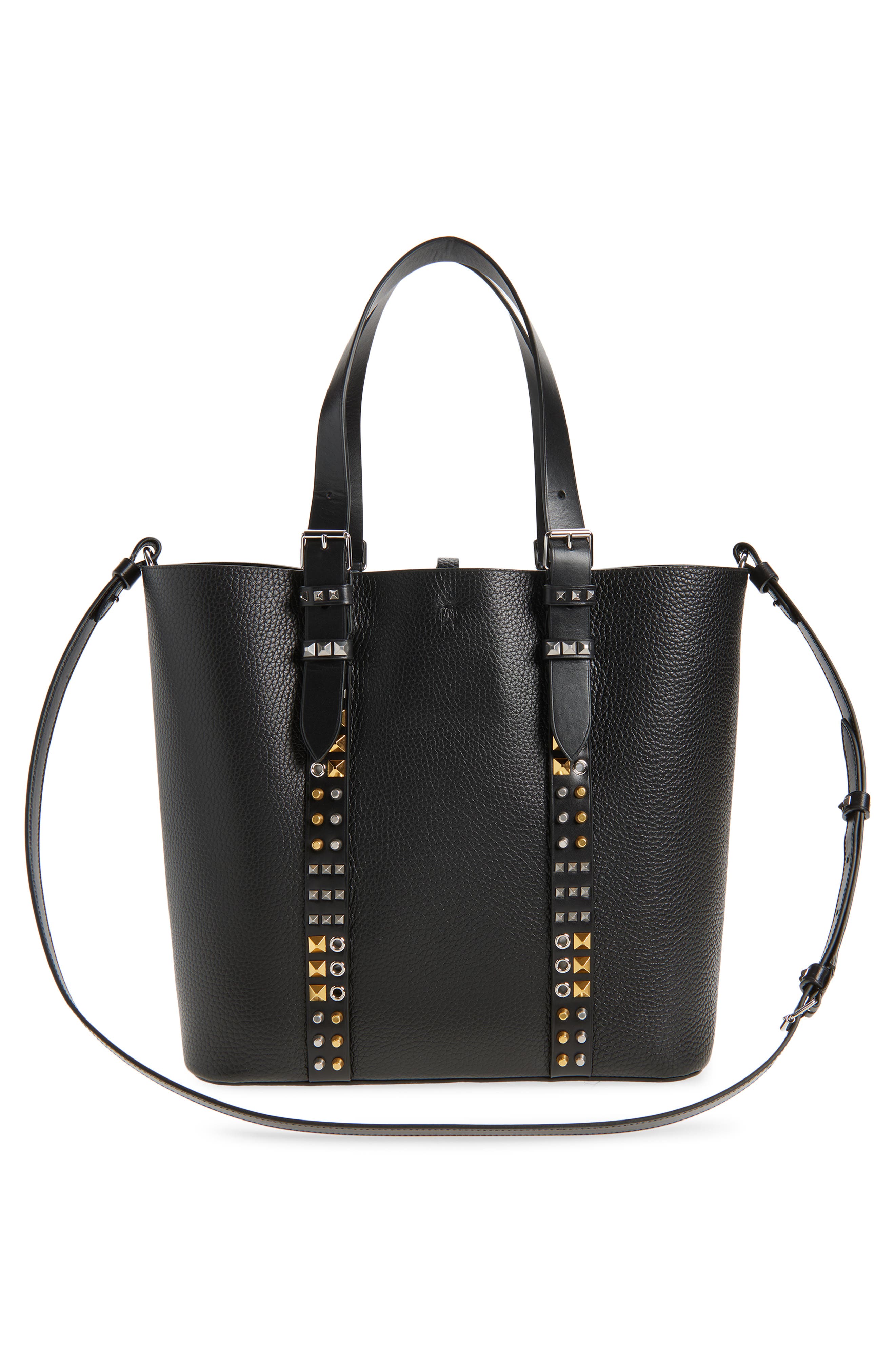 Valentino Medium Rockstud Calfskin Tote, Alternate, color, Black
