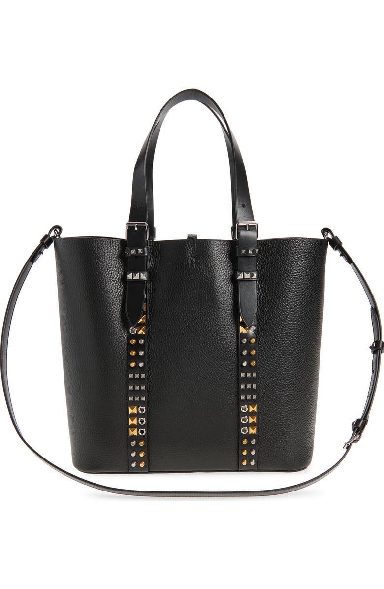 Valentino Medium Rockstud Calfskin Tote, Alternate, color, Black